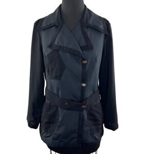 Martine Douvier Paris Black Navy Asymmetrical Jacket Waist Belt Pocket S M